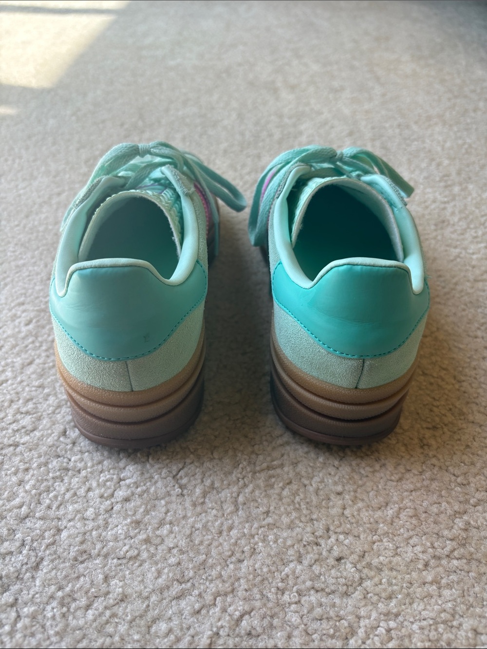 adidas Women's Mint Green Suede Sneakers with Pink Stripes- Gazelle - Picture 3 of 9